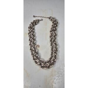 Vintage Double Strand Textured Link Necklace Sterling Closure 16"L